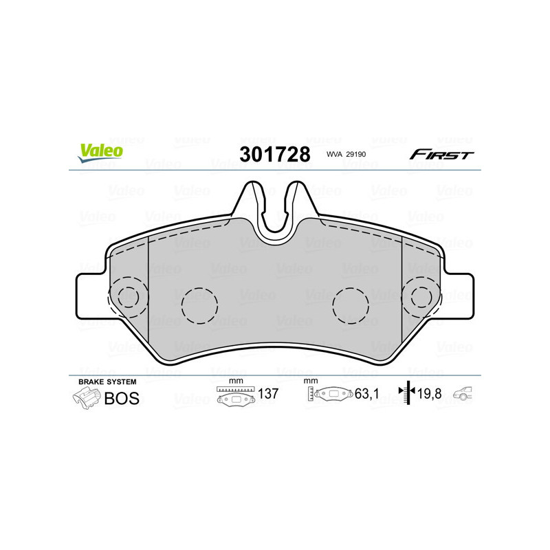 VALEO 301728 Klocki hamulcowe Tył dla