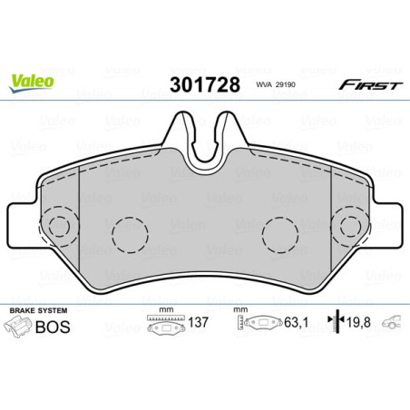 VALEO 301728 Pastiglie freno Posteriore per
