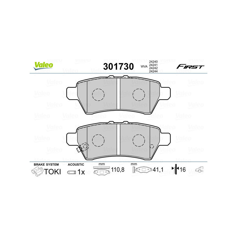 VALEO 301730 Brzdové destičky Zadní pro