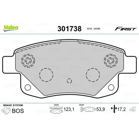 VALEO 301738 Pastiglie freno Posteriore per