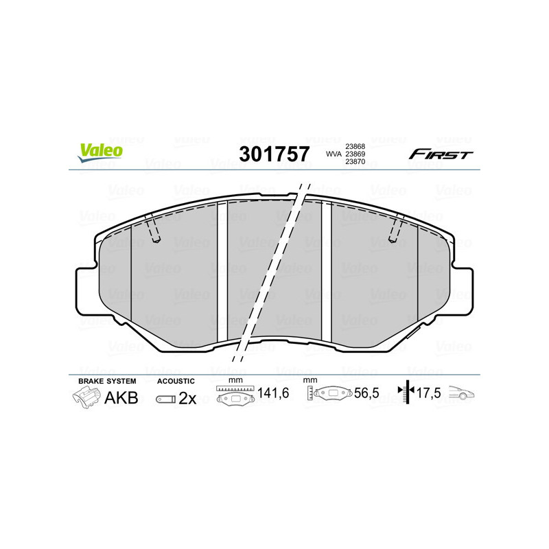 VALEO 301757 Brzdové platničky Predné pre