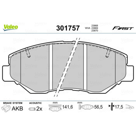 VALEO 301757 Brzdové platničky Predné pre