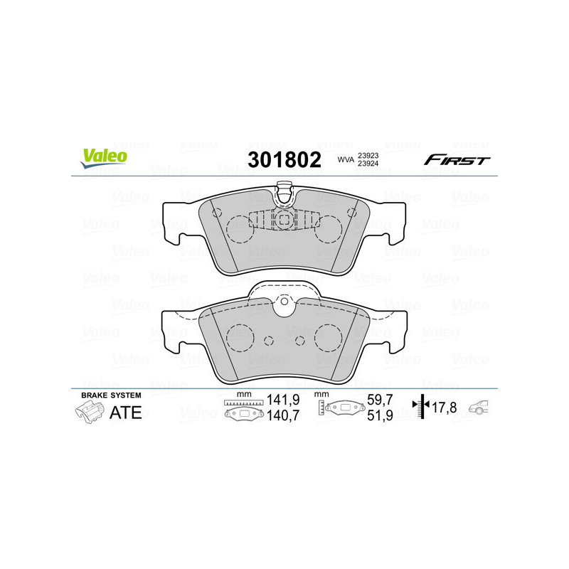 VALEO 301802 Brzdové destičky Zadní pro