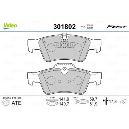 VALEO 301802 Klocki hamulcowe Tył dla