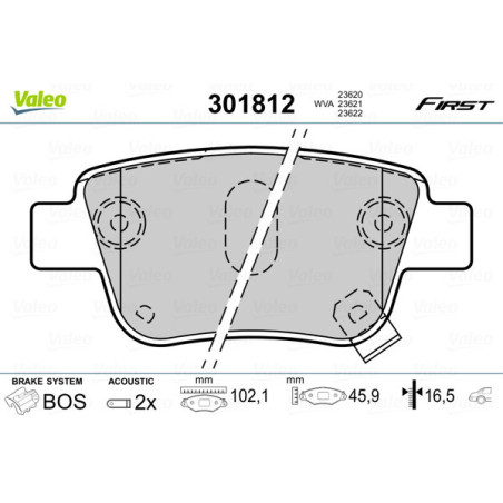 VALEO 301812 Pastillas de freno Trasero para