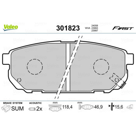 VALEO 301823 Klocki hamulcowe Tył dla