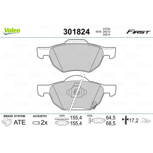 VALEO 301824 Brzdové platničky Predné pre