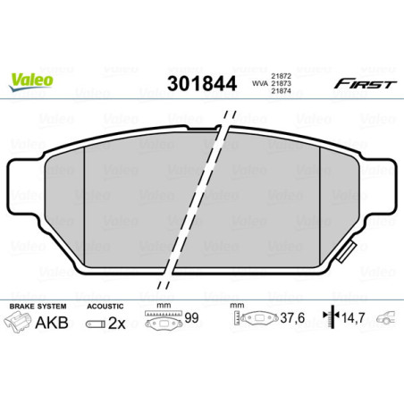 VALEO 301844 Brzdové platničky Zadné pre