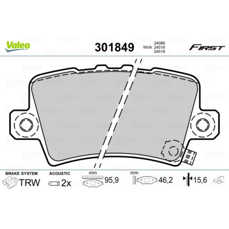 VALEO 301849 Klocki hamulcowe Tył dla