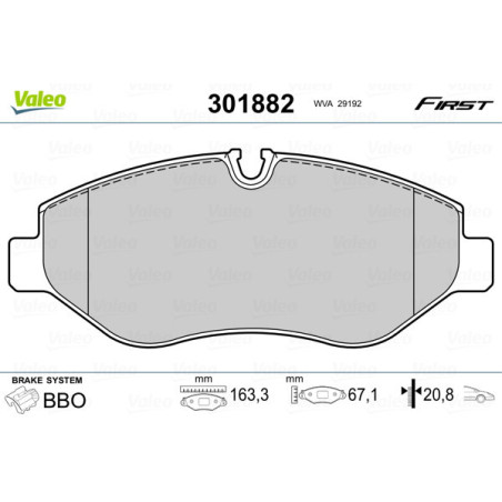 VALEO 301882 Brzdové destičky Přední pro