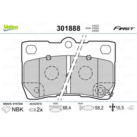 VALEO 301888 Pastiglie freno Posteriore per