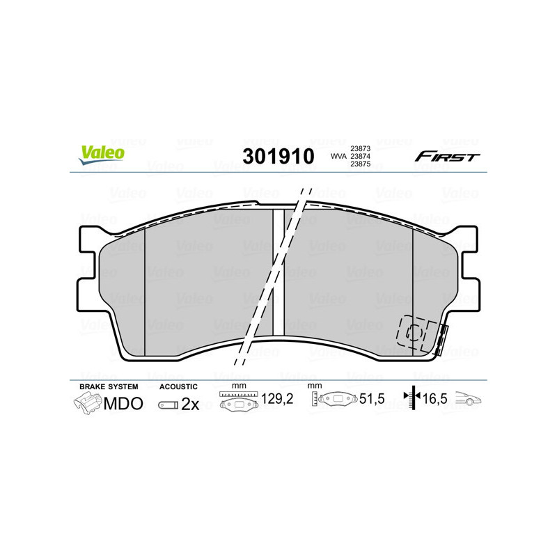 VALEO 301910 Brzdové platničky Predné pre