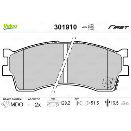 VALEO 301910 Brzdové platničky Predné pre