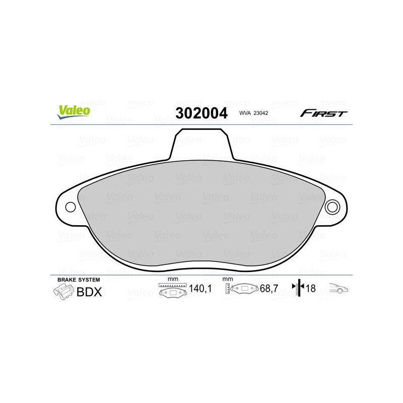 VALEO 302004 Brzdové platničky Predné pre