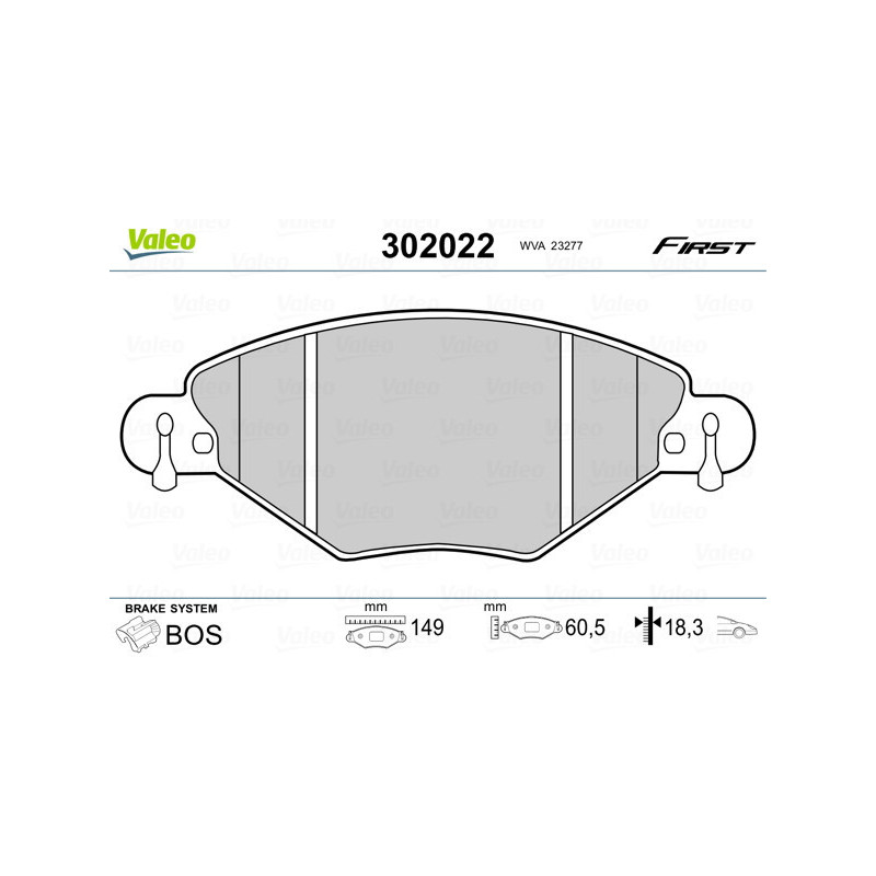 VALEO 302022 Brzdové platničky Predné pre