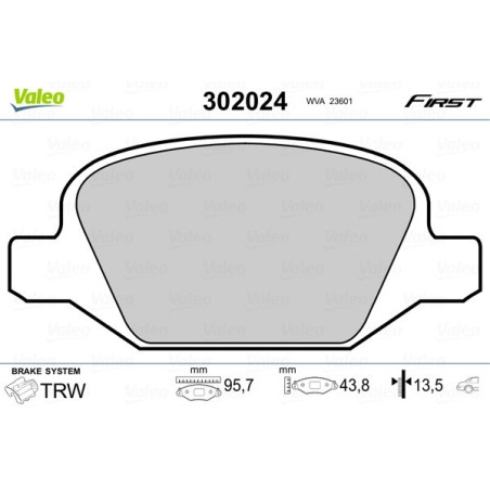 VALEO 302024 Klocki hamulcowe Tył dla