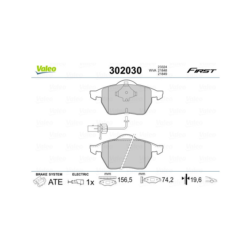 VALEO 302030 Brzdové destičky Přední pro