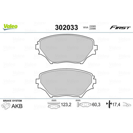VALEO 302033 Brzdové platničky Predné pre