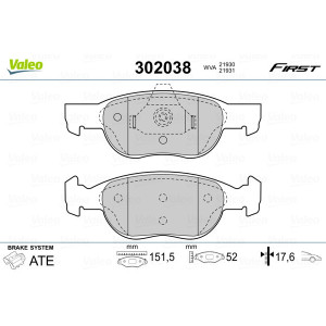 VALEO 302038 Brzdové platničky Predné pre