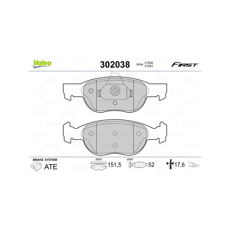 VALEO 302038 Brzdové destičky Přední pro