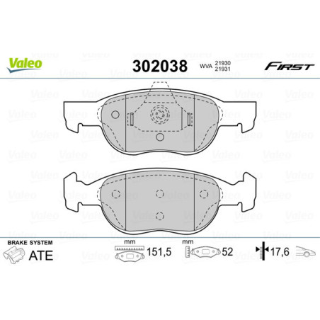 VALEO 302038 Plaquettes de frein Avant pour