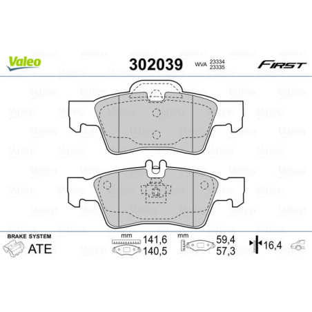 VALEO 302039 Brzdové platničky Zadné pre