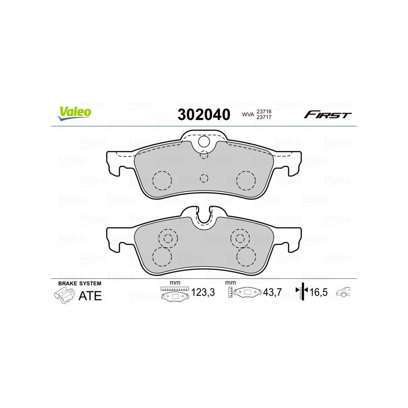 VALEO 302040 Pastiglie freno Posteriore per