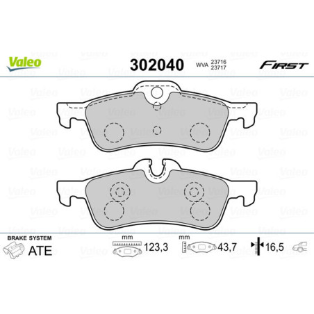 VALEO 302040 Brzdové platničky Zadné pre