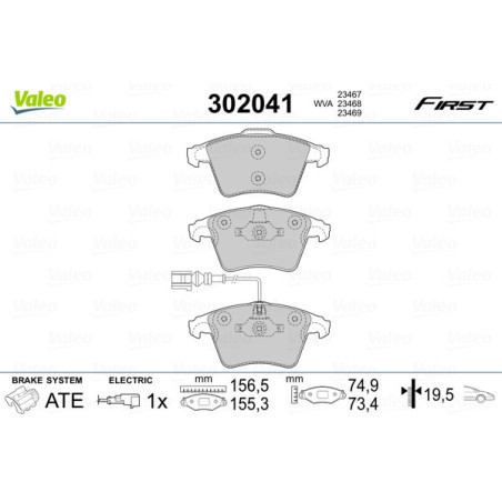 VALEO 302041 Pastiglie freno Anteriore per