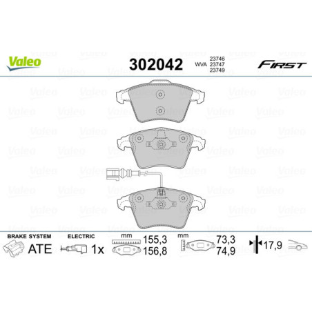 VALEO 302042 Brzdové platničky Predné pre