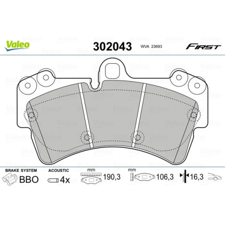 VALEO 302043 Brzdové platničky Predné pre