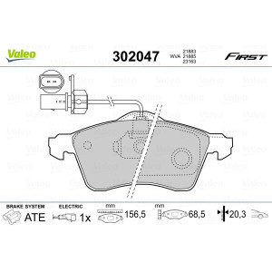 VALEO 302047 Pastiglie freno Anteriore per