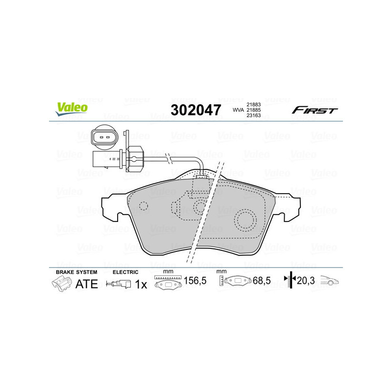 VALEO 302047 Brzdové platničky Predné pre