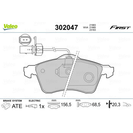 VALEO 302047 Plaquettes de frein Avant pour
