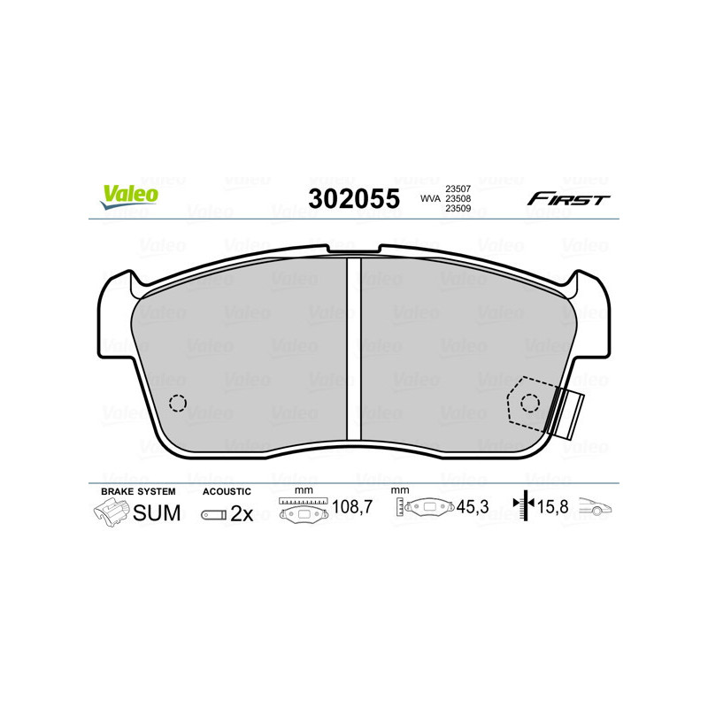 VALEO 302055 Brzdové destičky Přední pro