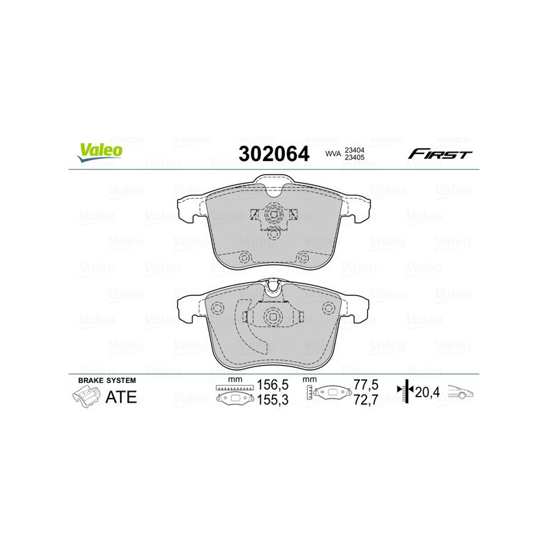 VALEO 302064 Klocki hamulcowe Przód dla