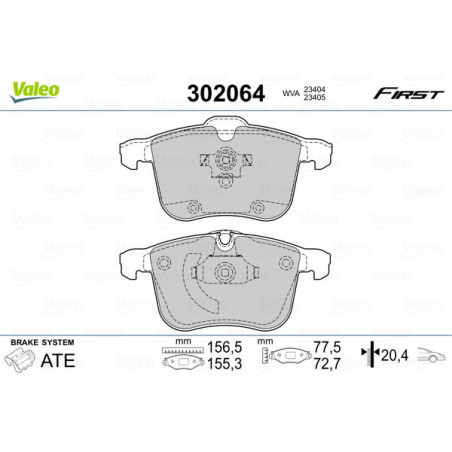 VALEO 302064 Brzdové platničky Predné pre