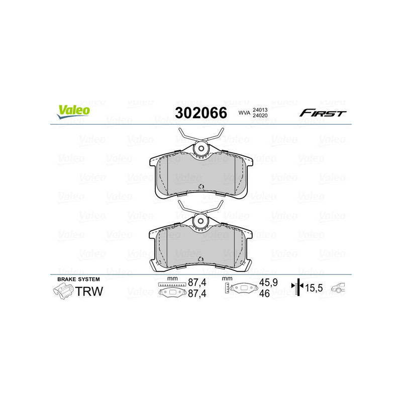 VALEO 302066 Bremsbeläge Hinten für