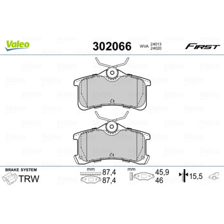 VALEO 302066 Brzdové platničky Zadné pre