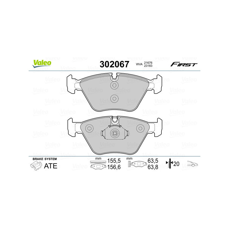 VALEO 302067 Brzdové platničky Predné pre