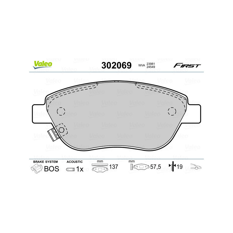 VALEO 302069 Brzdové destičky Přední pro