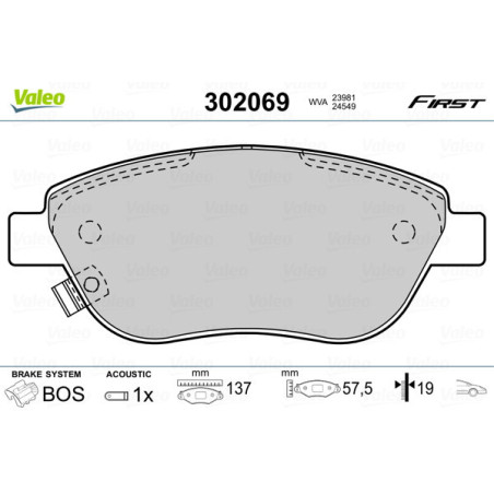 VALEO 302069 Plaquettes de frein Avant pour