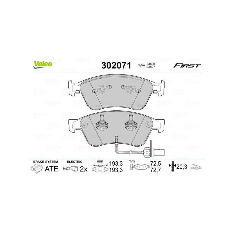 VALEO 302071 Brzdové platničky Predné pre