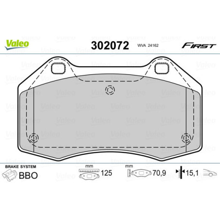 VALEO 302072 Brzdové platničky Predné pre