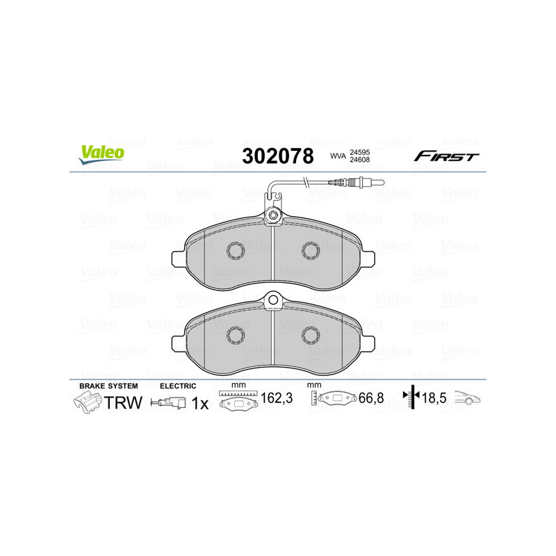 VALEO 302078 Brzdové platničky Predné pre