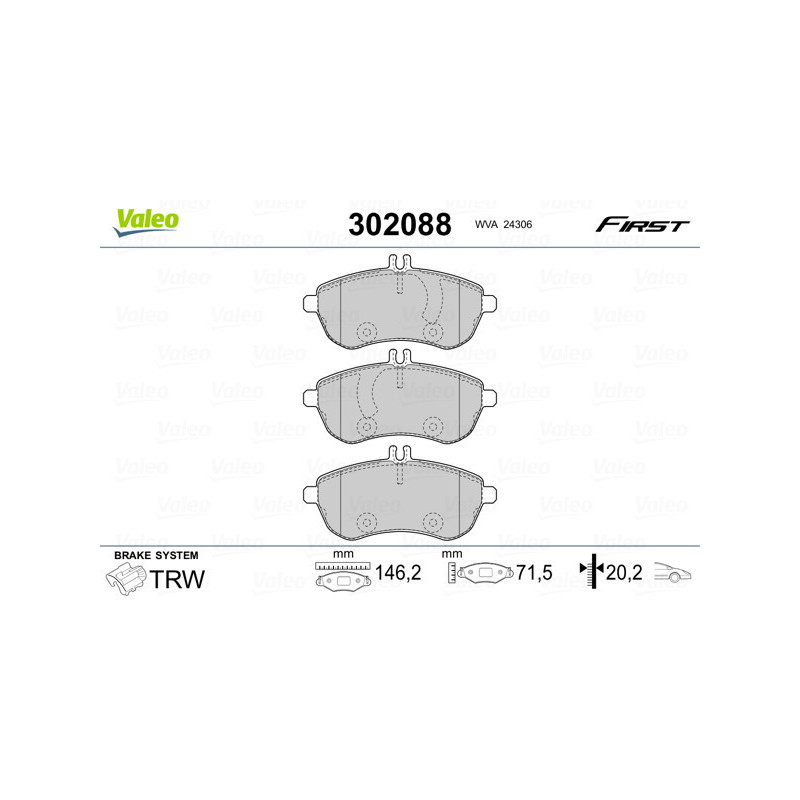 VALEO 302088 Brzdové platničky Predné pre