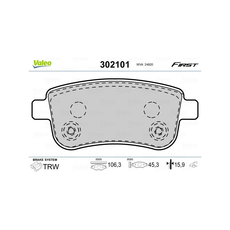 VALEO 302101 Brzdové platničky Zadné pre