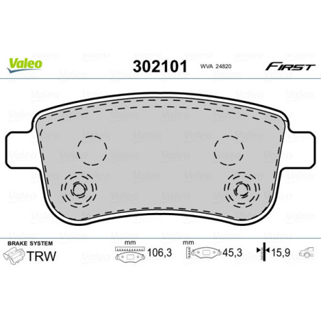 VALEO 302101 Brzdové platničky Zadné pre