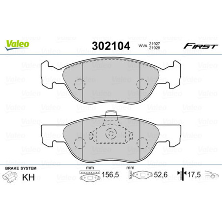 VALEO 302104 Brzdové platničky Predné pre