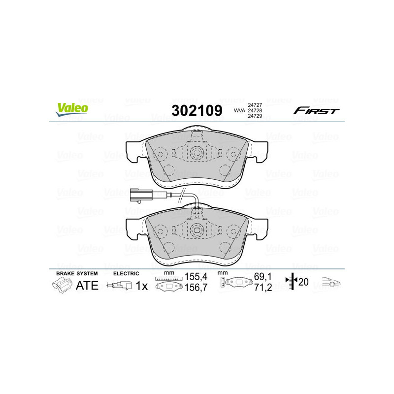 VALEO 302109 Brzdové platničky Predné pre